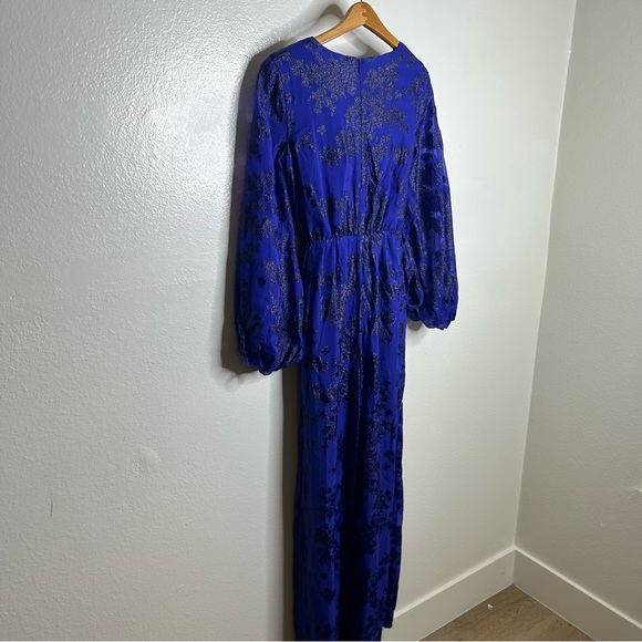 NWT ML Monique Lhuilier Belted Metallic Fil Coupe Silk Blend Wide Leg Jumpsuit 2 - Picture 11 of 16